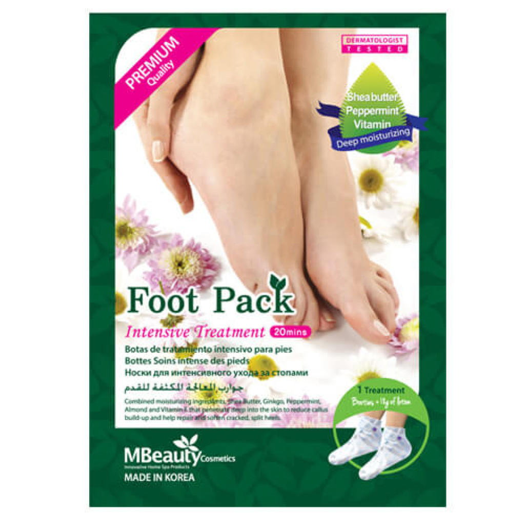 جوارب القدمين للمعالجة المكثفة والتقشير بخلاصة زبدة الشيا والنعناع والفيتامينات من إم بيوتي