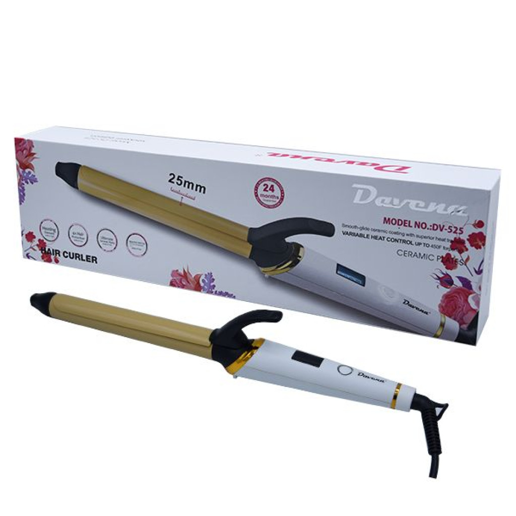 مجعد شعر بقوة 55 واط مع شاشة عرض رقمية لون ذهبي وابيض  DV-525 من دافينا