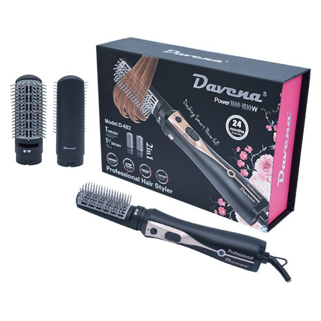 استشوار الشعر حار وبارد بتقنية الايونات مع فرشتين وسرعتين 1200 واط لون اسود  D-602  من دافينا