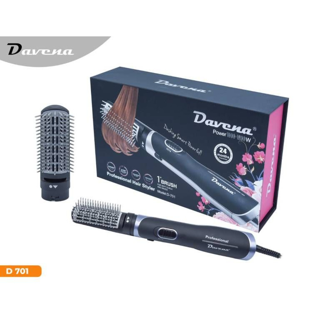 استشوار الشعر حار وبارد بتقنية الايونات مع فرشة وسرعتين 1200 واط لون اسود  D-701  من دافينا