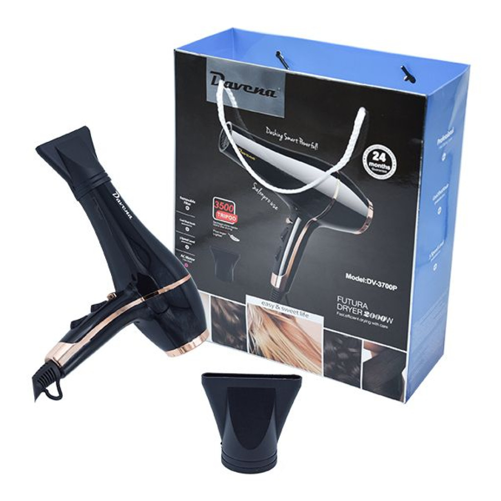 مجفف الشعر حار وبارد سعة 2000 واط، سرعتين لون أسود DV-3700P  من دافينا