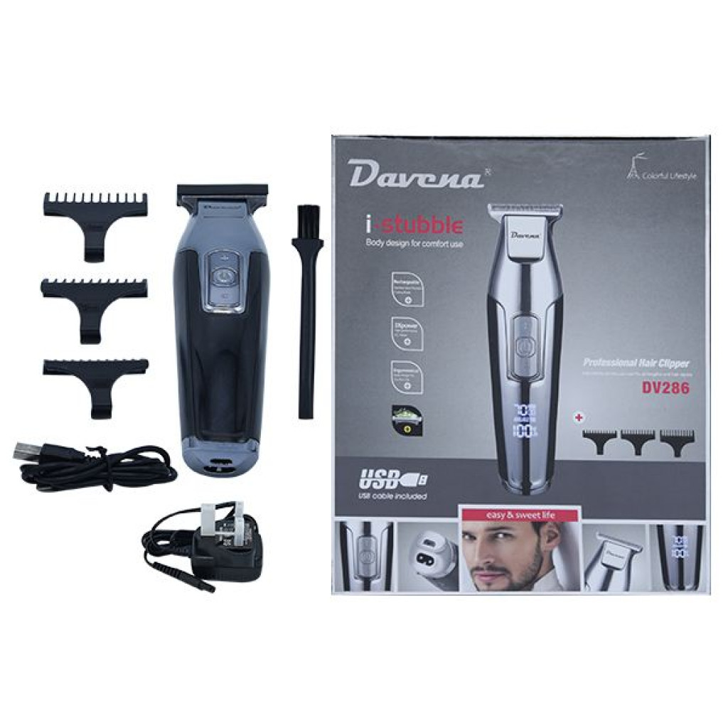 ماكينة حلاقة للشعر والذقن اسود وفضي مع شاشة عرض رقمية DV-286 من دافينا