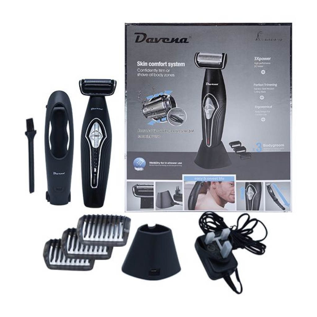 ماكينة حلاقة للجسم ضد الماء مع 4 ملحقات لون اسود فضي DV-650 دافينا