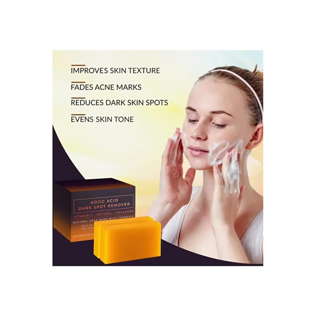KOJIC ACID صابون حمض الكوجيك لإزالة البقع الداكنة، ألواح صابون طبيعية مع الكركم، فيتامين C