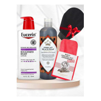 1 Mom's Best Friend باقة تقشير وترطيب الجسم – ليفة مومز باث الكورية + غسول صابون أفريقي + لوشن يوسيرين + ليفة كورية هدية