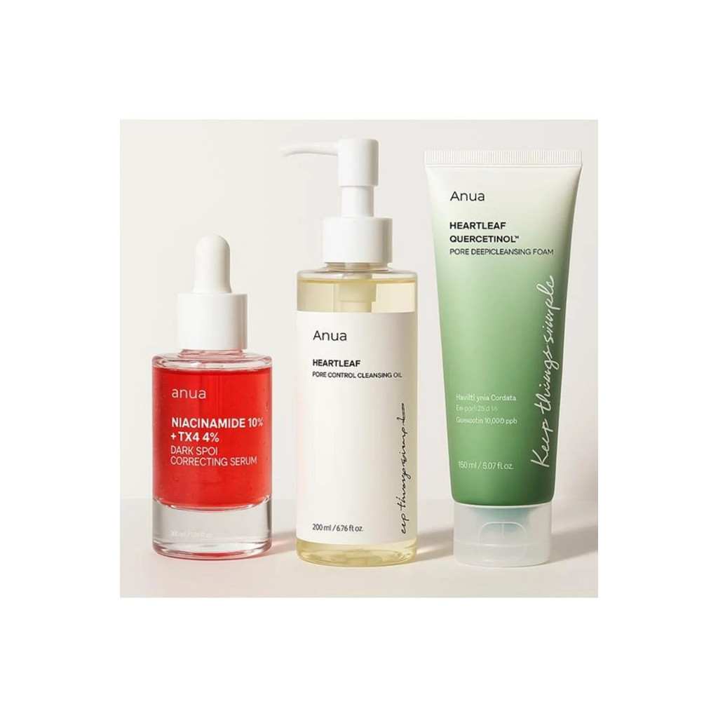 ANUA نياسيناميد 10% TXA 4% + زيت تنظيف هارتليف للتحكم في المسام + منظف هارتليف كيرسيتينول العميق للمسام
