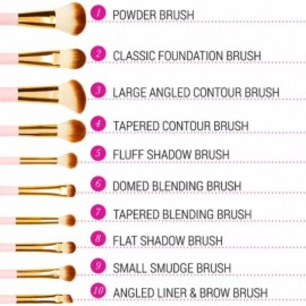 طقم فرش مكياج مكون من 10 قطع وردي/ذهبي من بي اتش كوزماتيكس