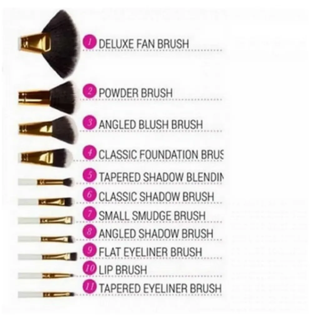 طقم فرش مكياج مكون من 11 قطع وردي/ذهبي من بي اتش كوزماتيكس