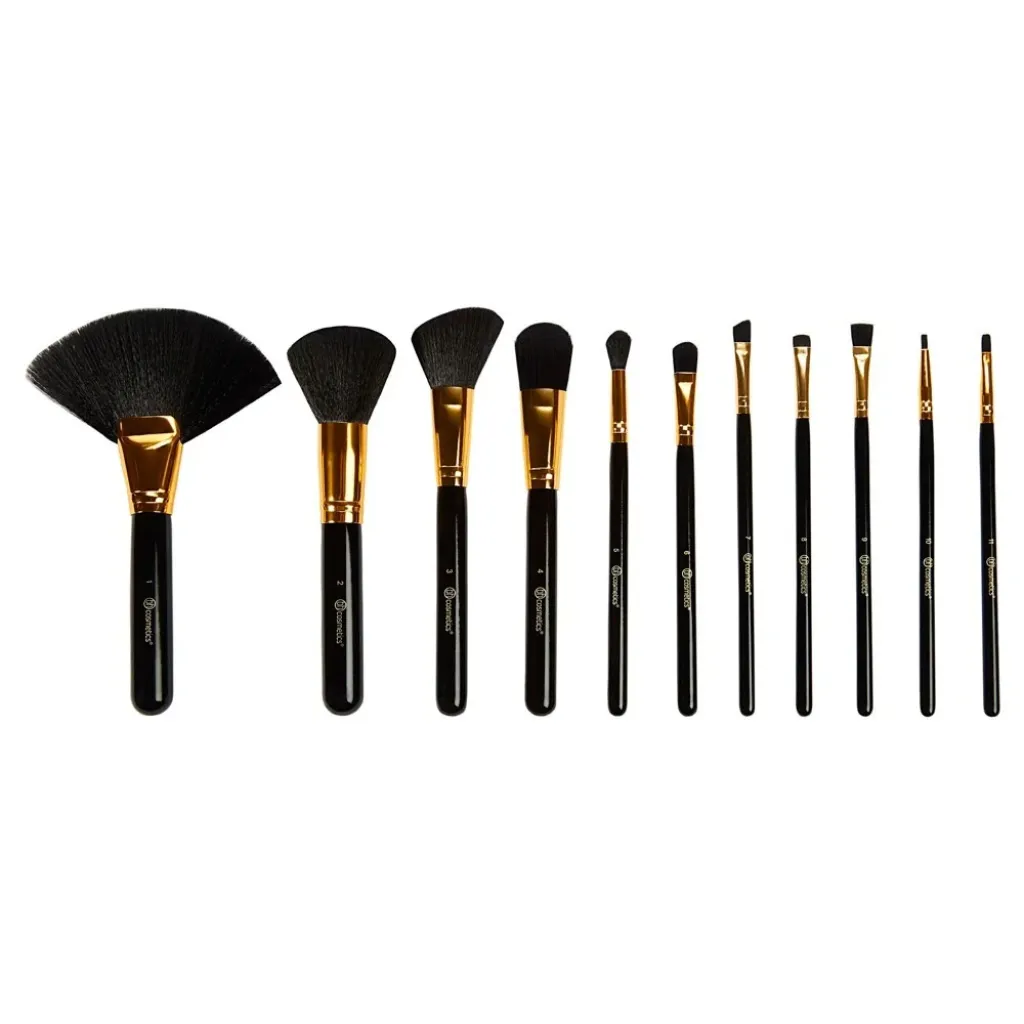 بي اتش كوزماتيكس طقم فُرَش مستحضرات تجميل مكون من 11 قطعة اسود/ذهبي