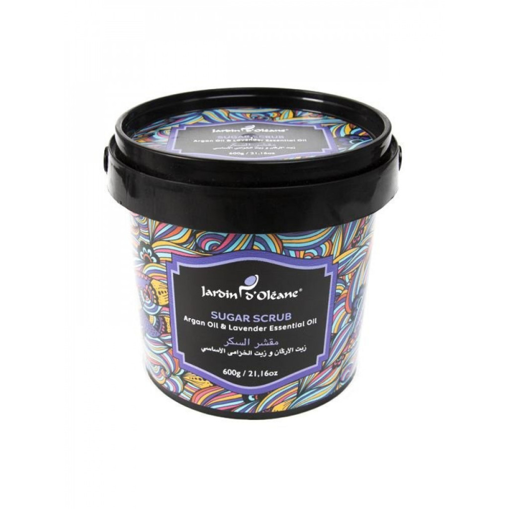 مقشر السكر بزيت الأرغان وزيت الخزامى الأساسي من جاردن اوليان - 600 جم