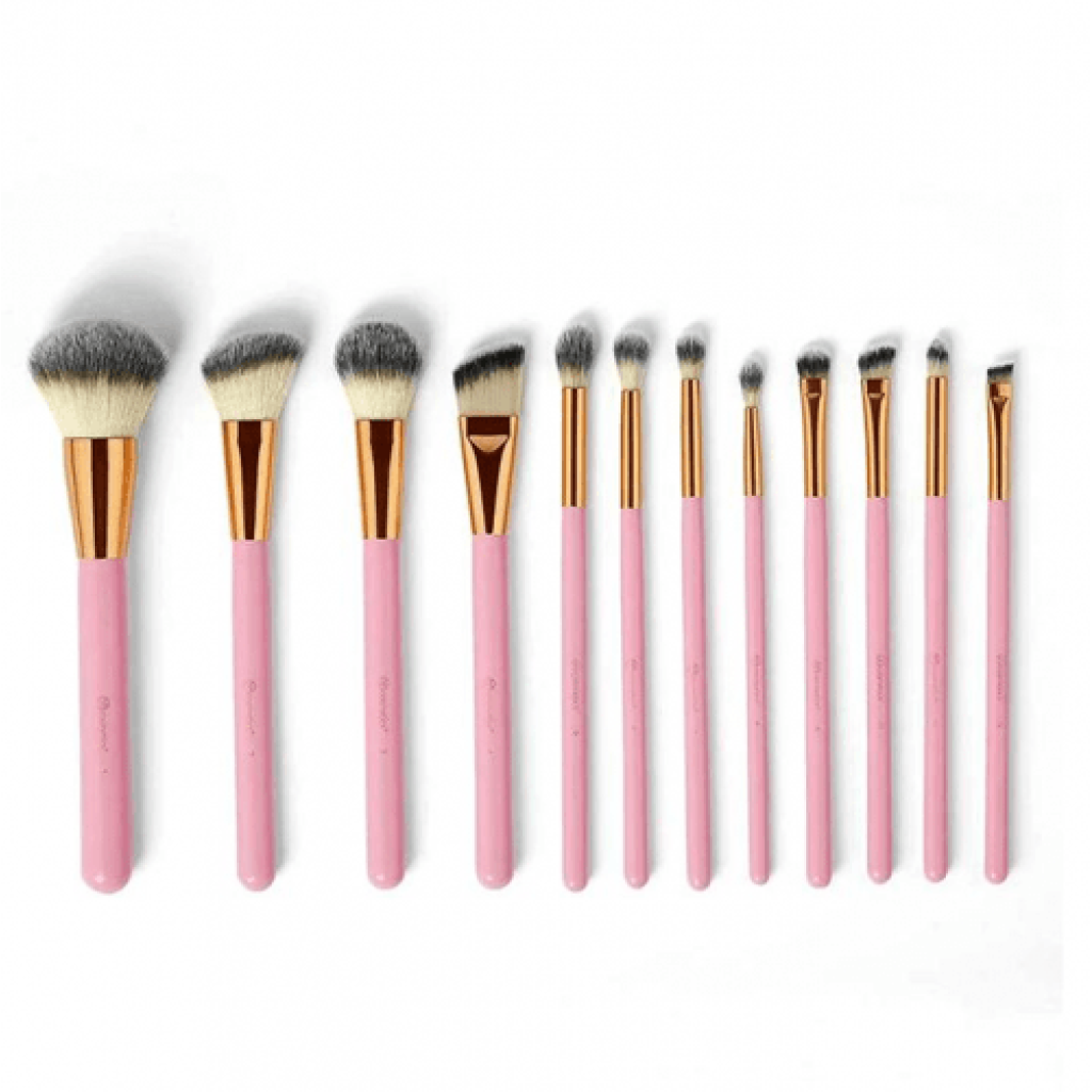 مجموعة فرش مكياج اليغانس وردي من بي اتش كوزماتيكس -12 قطع